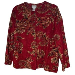 Women’s Alfred Dunner Jacket Sz 14 Red Tapestry Paisley Floral Pockets Vintage